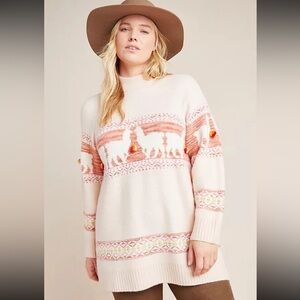 Anthropologie Aimee Mock Neck Pommed Alpaca Sweater Fair Isle Size Medium Petite